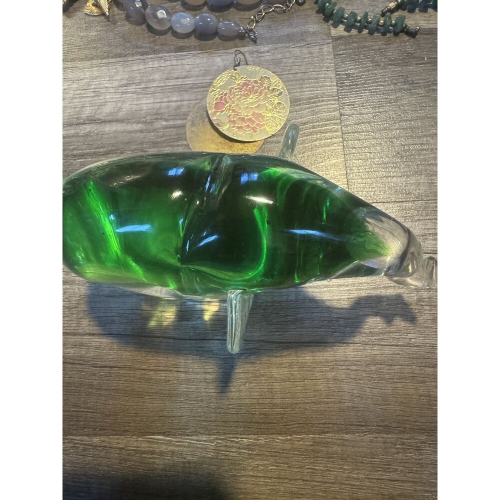 Murano Art Glass Mid Century Modern Emerald Green Elephant Figurine/Paperweight